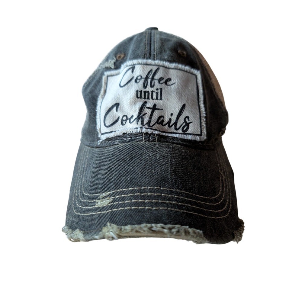 Unbranded Trucker Hat Women OS Charcoal Good Coffee until Cocktails Distressed